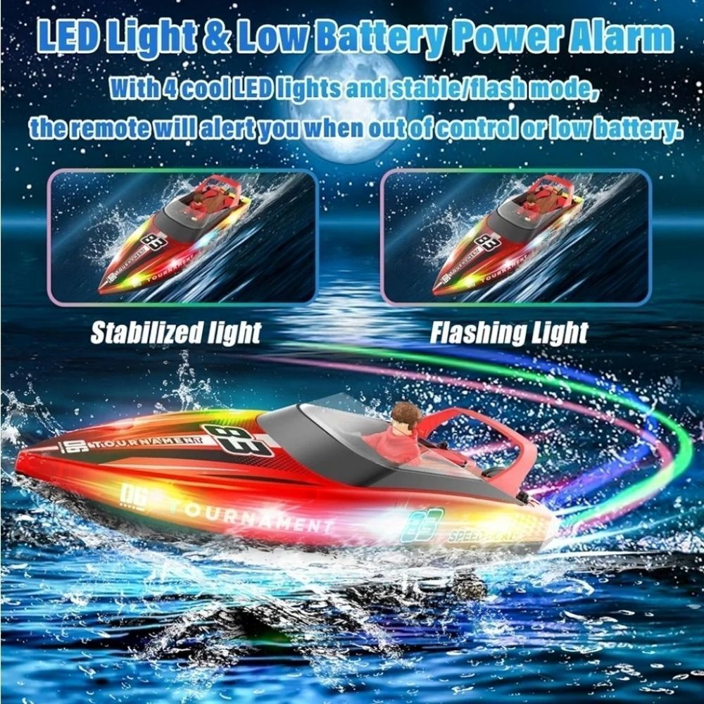 🩵NIB Red & Black Hi-Speed Racing Remote Control LED Lit Speedboat - Picture 4 of 13